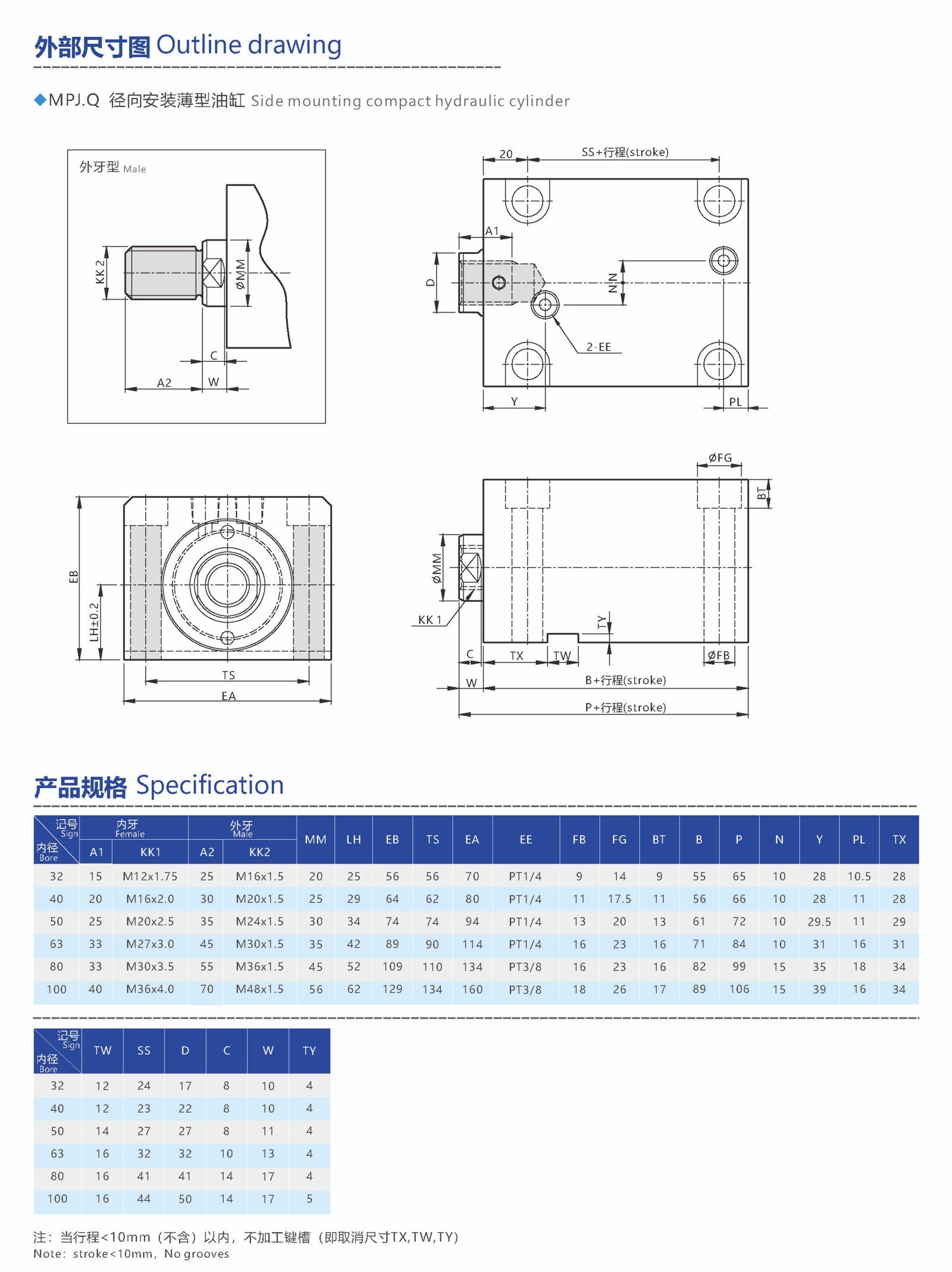 side mounting compact hydraulic cylinder