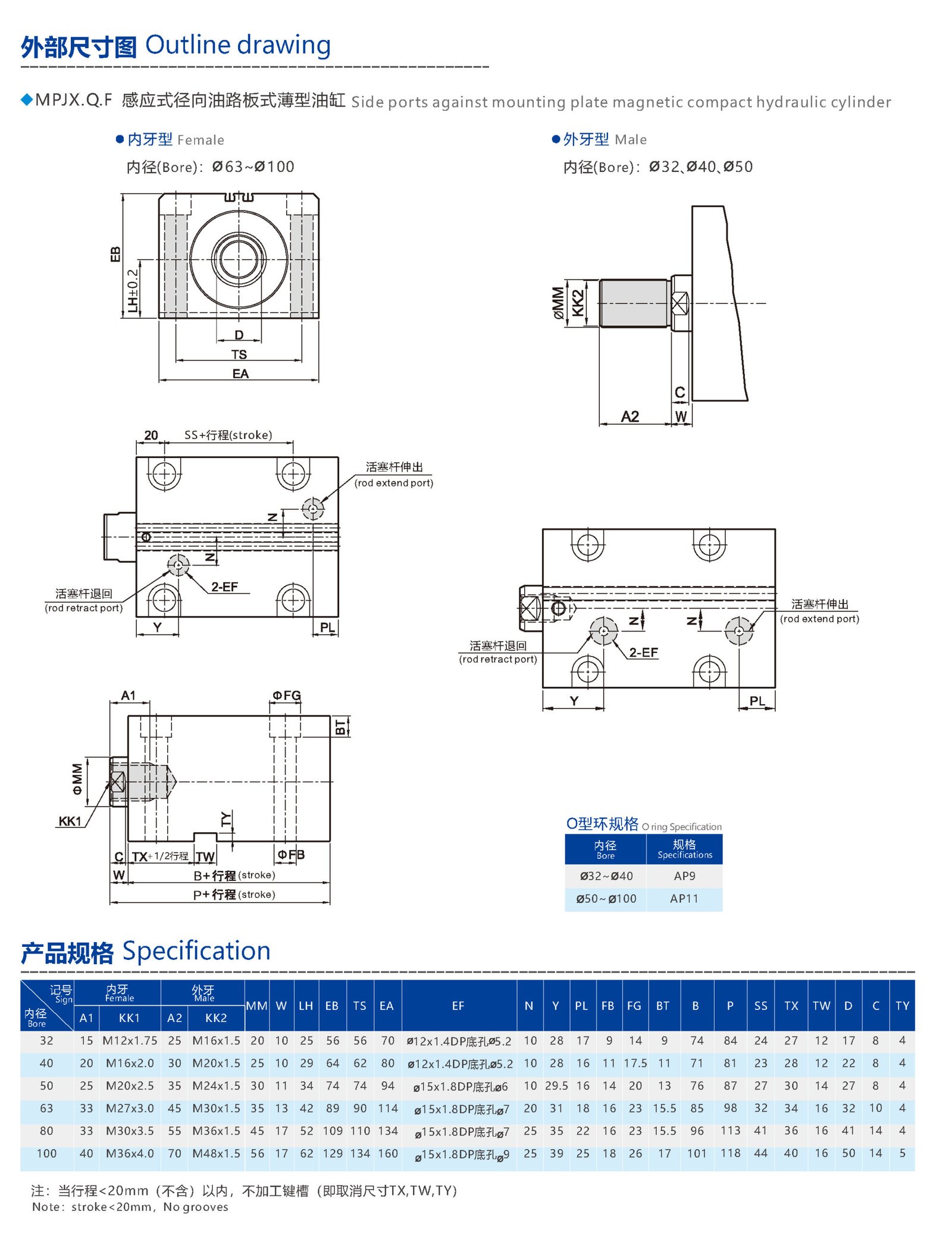 head ports against mounting plate magnetic compact hydraulic cylinder (复制)