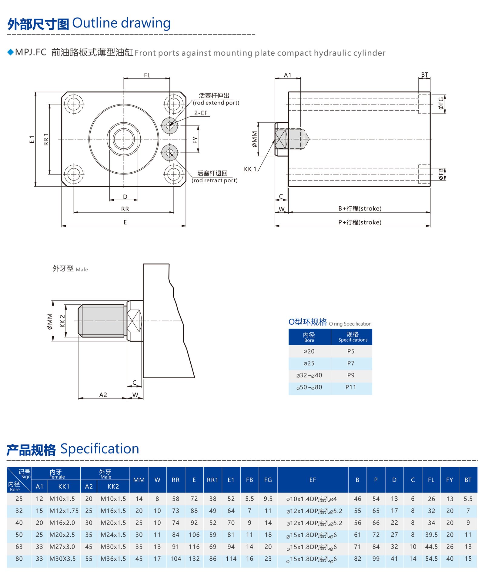 rear ports against mounting plate compact hydraulic cylinder (复制)