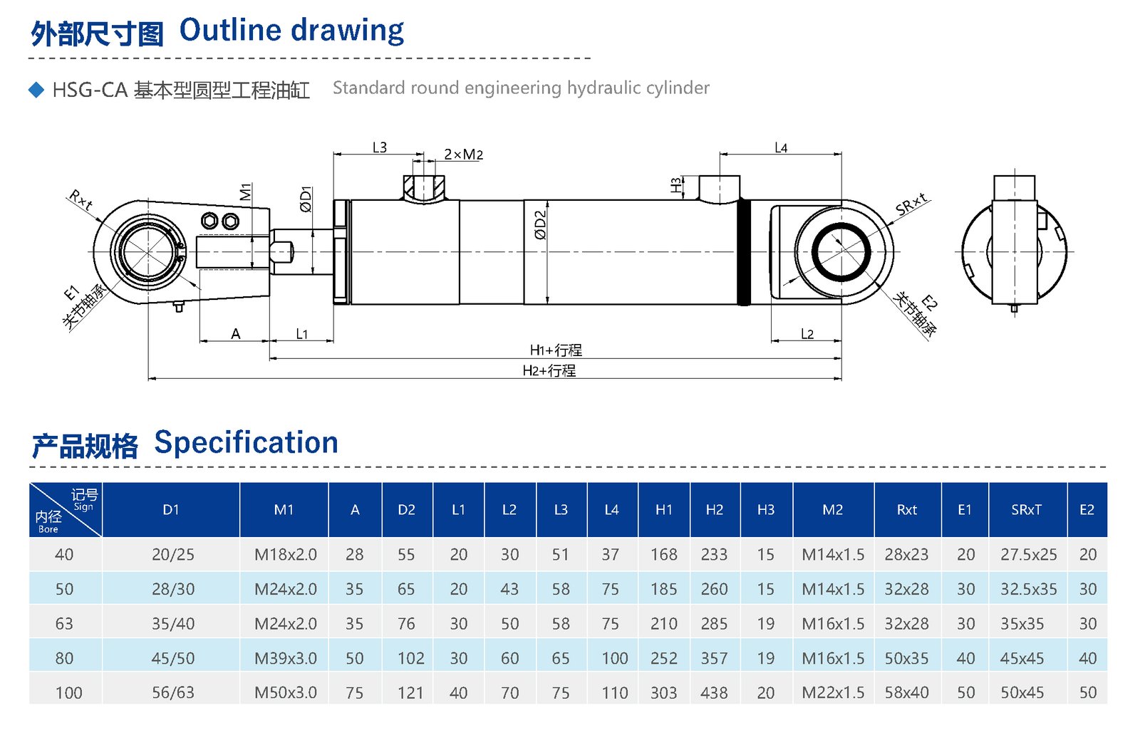 standard round engineering hydraulic cylinder